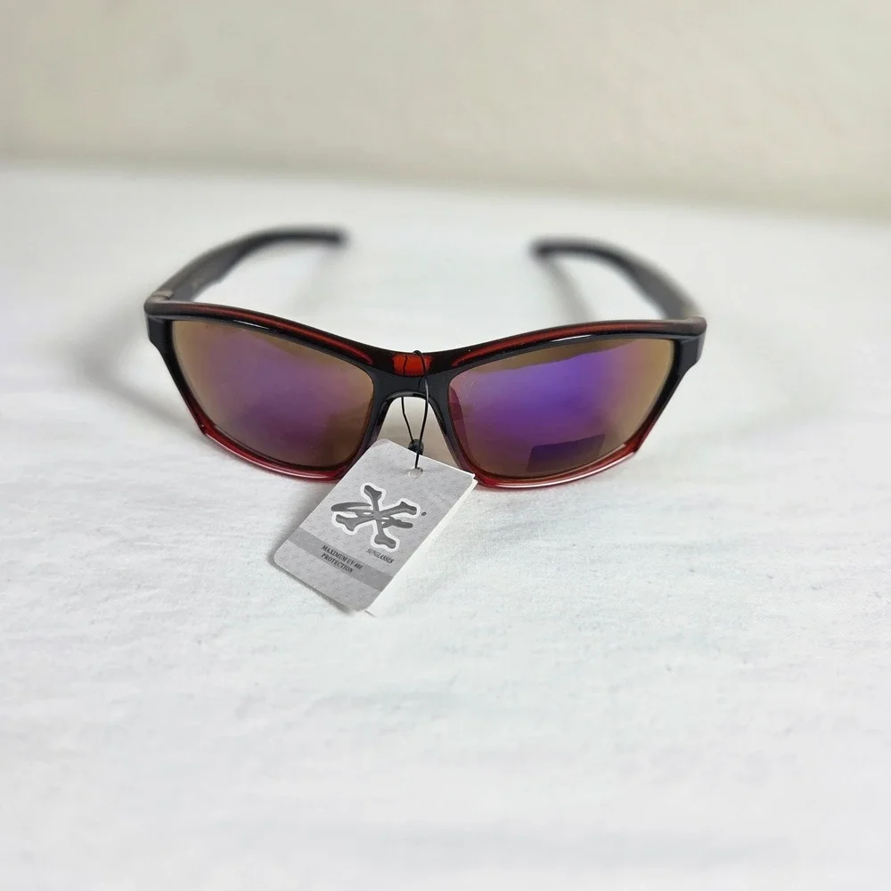 X-Loop Sport Sunglasses Mens Red Black Wrap Frame UV400 Polycarbonate Lens NEW
